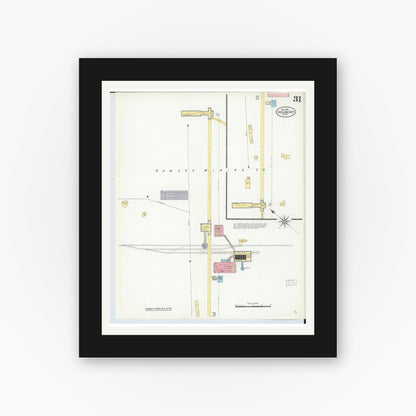 Old map wall art mockup — black gallery frame with white mat — Sanborn Fire Insurance Map from Red Jacket, Houghton County, Michigan (1908), Sheet #0031