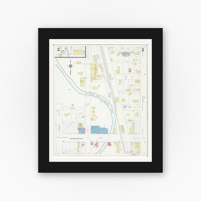 Old map wall art mockup — black gallery frame with white mat — Sanborn Fire Insurance Map from Marion, Osceola County, Michigan (1929), Sheet #0002