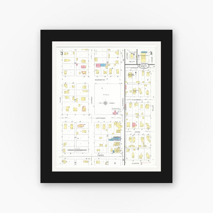 Old map wall art mockup — black gallery frame with white mat — Sanborn Fire Insurance Map from De Witt, Clinton County, Iowa (1926), Sheet #0003