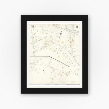 Old map wall art mockup — black gallery frame with white mat — Sanborn Fire Insurance Map from Scituate, Plymouth County, Massachusetts (1944), Sheet #0018