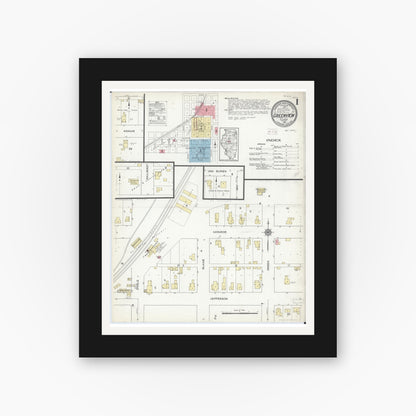 Old map wall art mockup — black gallery frame with white mat — Sanborn Fire Insurance Map from Greenview, Menard County, Illinois (1914) - Complete Map Set