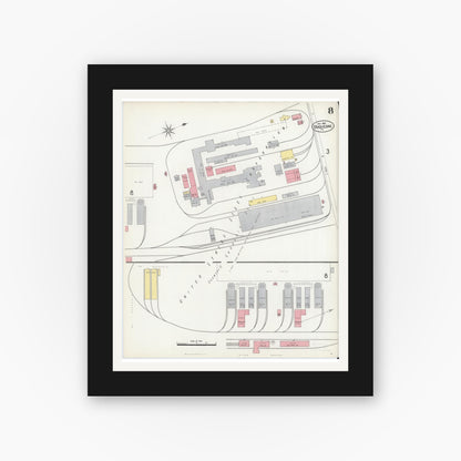 Old map wall art mockup — black gallery frame with white mat — Sanborn Fire Insurance Map from Duquesne, Allegheny County, Pennsylvania (1901), Sheet #0008