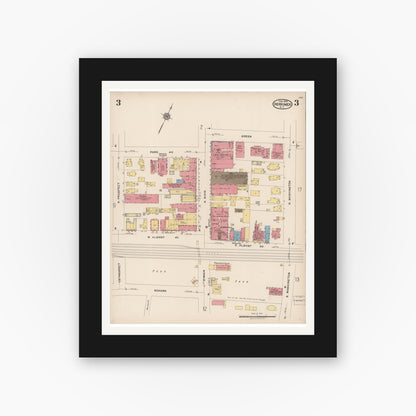 Old map wall art mockup — black gallery frame with white mat — Sanborn Fire Insurance Map from Herkimer, Herkimer County, New York (1923), Sheet #0003
