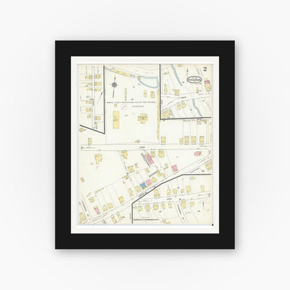Old map wall art mockup — black gallery frame with white mat — Sanborn Fire Insurance Map from Stroudsburg, Monroe County, Pennsylvania (1912), Sheet #0002