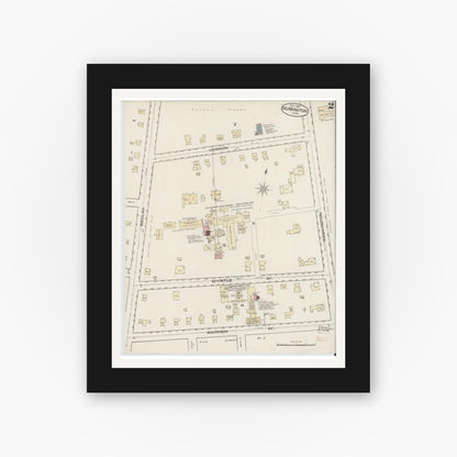 Old map wall art mockup — black gallery frame with white mat — Sanborn Fire Insurance Map from South Abington, Plymouth County, Massachusetts (1885), Sheet #0002