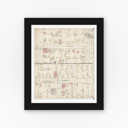 Old map wall art mockup — black gallery frame with white mat — Sanborn Fire Insurance Map from Michigan City, La Porte  County, Indiana (1884), Sheet #0004