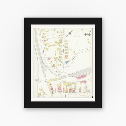 Old map wall art mockup — black gallery frame with white mat — Sanborn Fire Insurance Map from Westfield, Hampden County, Massachusetts (1910), Sheet #0005
