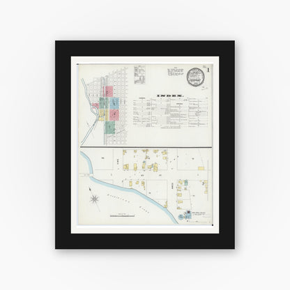 Old map wall art mockup — black gallery frame with white mat — Sanborn Fire Insurance Map from Lockport, Will County, Illinois (1897), Sheet #0001