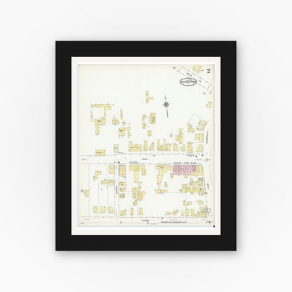 Old map wall art mockup — black gallery frame with white mat — Sanborn Fire Insurance Map from Richfield Springs, Otsego County, New York (1910), Sheet #0002