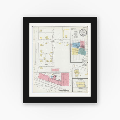 Old map wall art mockup — black gallery frame with white mat — Sanborn Fire Insurance Map from Marengo, McHenry County, Illinois (1893) - Complete Map Set