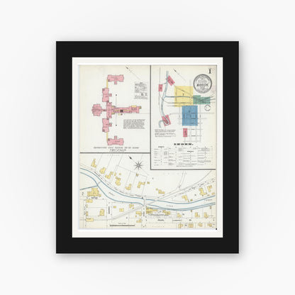 Old map wall art mockup — black gallery frame with white mat — Sanborn Fire Insurance Map from Marion, Smyth County, Virginia (1902) - Complete Map Set