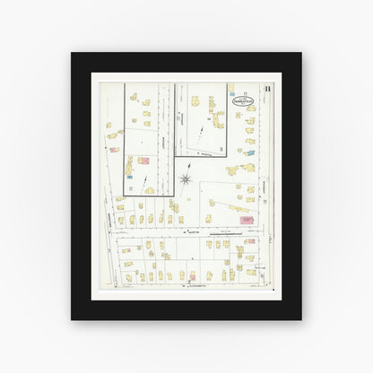 Old map wall art mockup — black gallery frame with white mat — Sanborn Fire Insurance Map from Skaneateles, Onondaga County, New York (1909), Sheet #0011