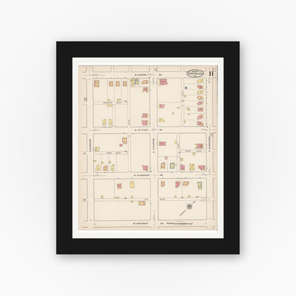 Old map wall art mockup — black gallery frame with white mat — Sanborn Fire Insurance Map from State College, Centre County, Pennsylvania (1922), Sheet #0011