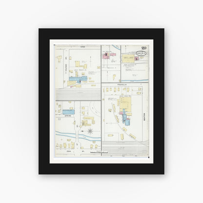 Old map wall art mockup — black gallery frame with white mat — Sanborn Fire Insurance Map from Joliet, Will County, Illinois (1891), Sheet #0029