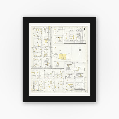 Old map wall art mockup — black gallery frame with white mat — Sanborn Fire Insurance Map from Lamesa, Dawson County, Texas (1925), Sheet #0007
