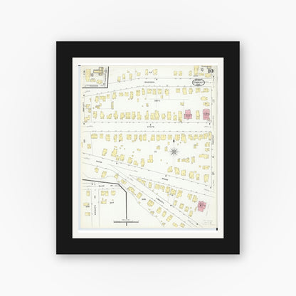 Old map wall art mockup — black gallery frame with white mat — Sanborn Fire Insurance Map from Conneaut, Ashtabula County, Ohio (1909), Sheet #0010