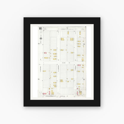 Old map wall art mockup — black gallery frame with white mat — Sanborn Fire Insurance Map from Chicago, Cook County, Illinois (1920), Sheet #0085