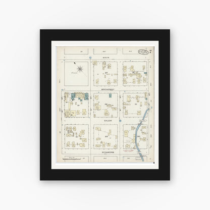 Old map wall art mockup — black gallery frame with white mat — Sanborn Fire Insurance Map from Chico, Butte County, California (1886), Sheet #0007