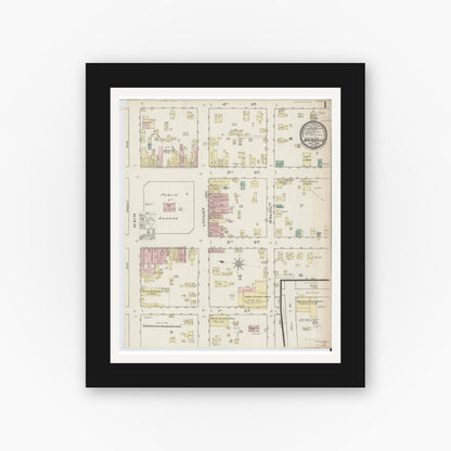 Old map wall art mockup — black gallery frame with white mat — Sanborn Fire Insurance Map from Boonville, Warrick County, Indiana (1886) - Complete Map Set