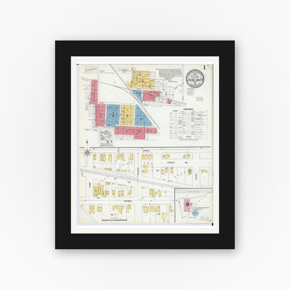 Old map wall art mockup — black gallery frame with white mat — Sanborn Fire Insurance Map from Chicago Junction, Huron County, Ohio (1904), Sheet #0001