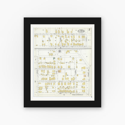 Old map wall art mockup — black gallery frame with white mat — Sanborn Fire Insurance Map from Philipsburg, Centre County, Pennsylvania (1904), Sheet #0007