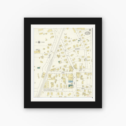 Old map wall art mockup — black gallery frame with white mat — Sanborn Fire Insurance Map from Hilton, Monroe County, New York (1909), Sheet #0002