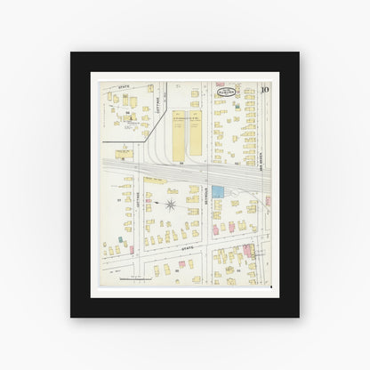 Old map wall art mockup — black gallery frame with white mat — Sanborn Fire Insurance Map from Auburn, Cayuga County, New York (1892), Sheet #0010