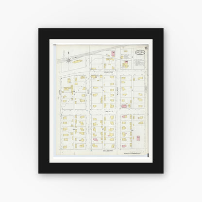 Old map wall art mockup — black gallery frame with white mat — Sanborn Fire Insurance Map from Bryan, Williams County, Ohio (1893), Sheet #0003
