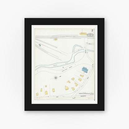 Old map wall art mockup — black gallery frame with white mat — Sanborn Fire Insurance Map from Winchester, Middlesex County, Massachusetts (1899), Sheet #0007