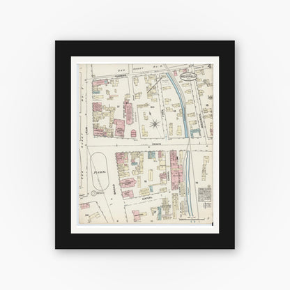 Old map wall art mockup — black gallery frame with white mat — Sanborn Fire Insurance Map from Westfield, Hampden County, Massachusetts (1884), Sheet #0004