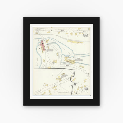 Old map wall art mockup — black gallery frame with white mat — Sanborn Fire Insurance Map from Monson, Hampden County, Massachusetts (1911), Sheet #0009