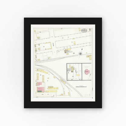 Old map wall art mockup — black gallery frame with white mat — Sanborn Fire Insurance Map from McGregor, McLennan County, Texas (1909), Sheet #0002