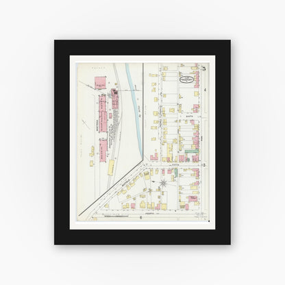 Old map wall art mockup — black gallery frame with white mat — Sanborn Fire Insurance Map from Freeport, Armstrong County, Pennsylvania (1897), Sheet #0005