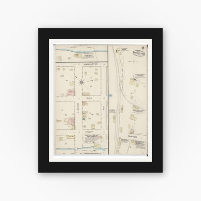 Old map wall art mockup — black gallery frame with white mat — Sanborn Fire Insurance Map from Grand Ledge, Eaton County, Michigan (1886), Sheet #0002