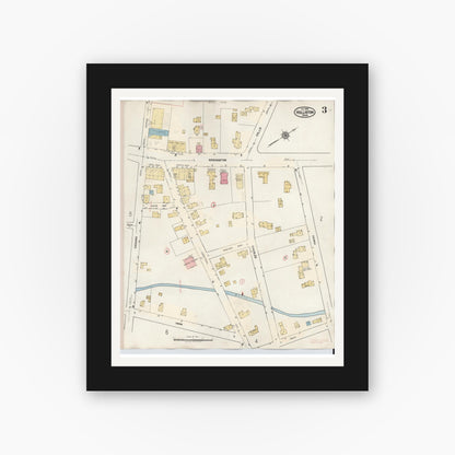 Old map wall art mockup — black gallery frame with white mat — Sanborn Fire Insurance Map from Holliston, Middlesex County, Massachusetts (1942), Sheet #0003