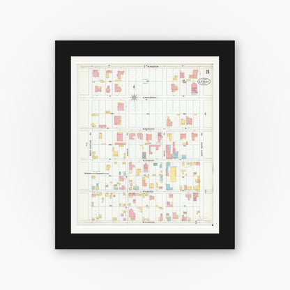 Old map wall art mockup — black gallery frame with white mat — Sanborn Fire Insurance Map from Laredo, Webb County, Texas (1900), Sheet #0003