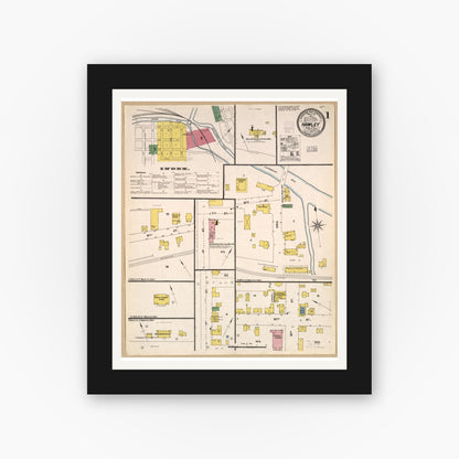 Old map wall art mockup — black gallery frame with white mat — Sanborn Fire Insurance Map from Hawley, Wayne County, Pennsylvania (1903), Sheet #0001