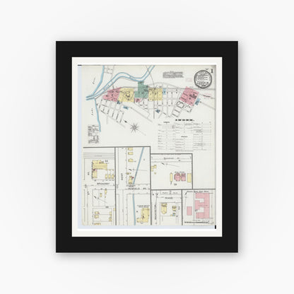 Old map wall art mockup — black gallery frame with white mat — Sanborn Fire Insurance Map from Lorain, Lorain County, Ohio (1893) - Complete Map Set