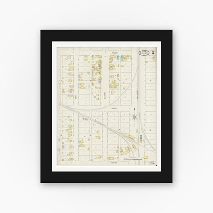 Old map wall art mockup — black gallery frame with white mat — Sanborn Fire Insurance Map from Monon, White County, Indiana (1895), Sheet #0002
