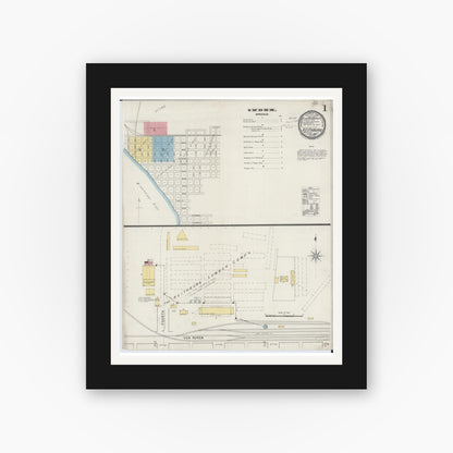 Old map wall art mockup — black gallery frame with white mat — Sanborn Fire Insurance Map from Keithsburg, Mercer County, Illinois (1894) - Complete Map Set