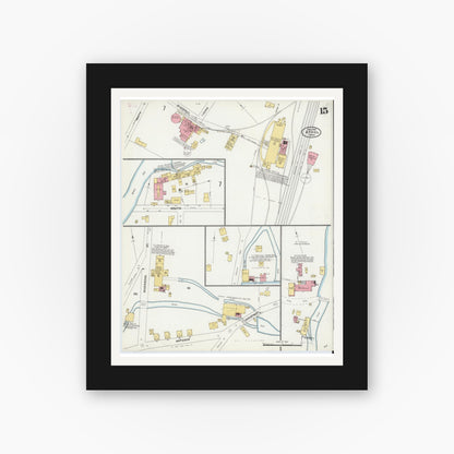 Old map wall art mockup — black gallery frame with white mat — Sanborn Fire Insurance Map from Athol, Worcester County, Massachusetts (1905), Sheet #0015