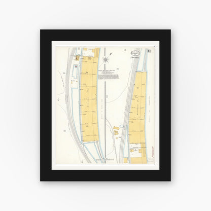 Old map wall art mockup — black gallery frame with white mat — Sanborn Fire Insurance Map from Crockett, Contra Costa County, California (1906), Sheet #0011