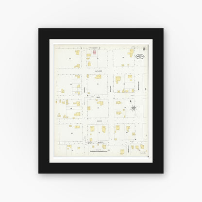 Old map wall art mockup — black gallery frame with white mat — Sanborn Fire Insurance Map from Madison, Madison County, Florida (1909), Sheet #0005