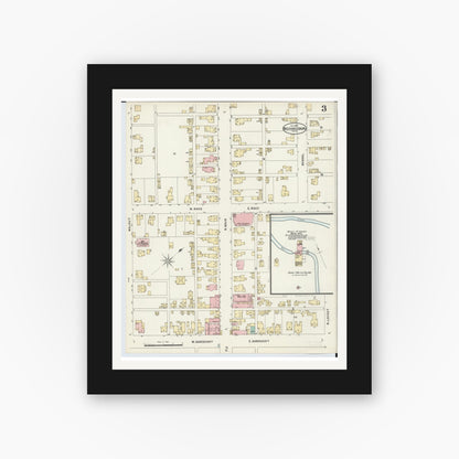 Old map wall art mockup — black gallery frame with white mat — Sanborn Fire Insurance Map from Mechanicsburg, Champaign County, Ohio (1897), Sheet #0003