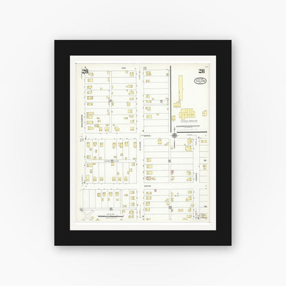 Old map wall art mockup — black gallery frame with white mat — Sanborn Fire Insurance Map from Salem, Columbiana County, Ohio (1926), Sheet #0028