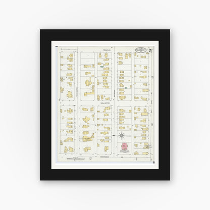 Old map wall art mockup — black gallery frame with white mat — Sanborn Fire Insurance Map from Traverse City, Grand Traverse County, Michigan (1899), Sheet #0005