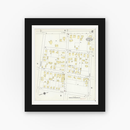 Old map wall art mockup — black gallery frame with white mat — Sanborn Fire Insurance Map from Attleboro, Bristol County, Massachusetts (1911), Sheet #0017