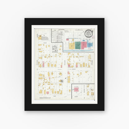 Old map wall art mockup — black gallery frame with white mat — Sanborn Fire Insurance Map from Shawneetown, Gallatin County, Illinois (1906) - Complete Map Set