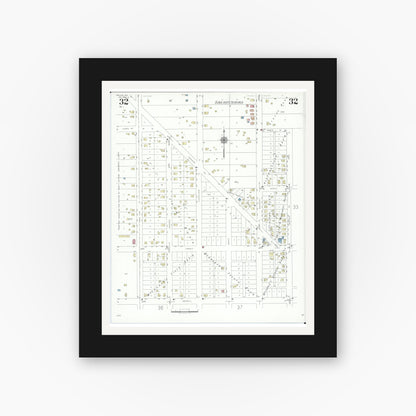 Old map wall art mockup — black gallery frame with white mat — Sanborn Fire Insurance Map from Beloit, Rock County, Wisconsin (1939), Sheet #0032