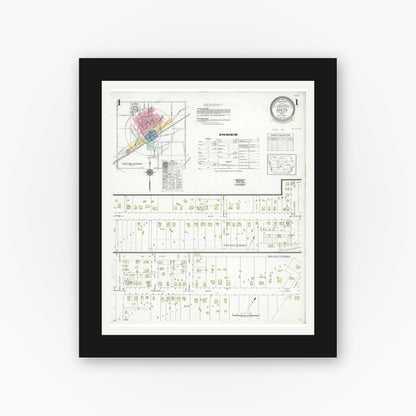 Old map wall art mockup — black gallery frame with white mat — Sanborn Fire Insurance Map from Anita, Cass County, Iowa (1938), Sheet #0001
